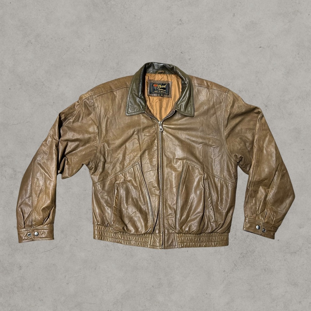 Reed Sportswear Leather Bomber Jacket Men 44 Brown Vintage Con A-2 Flight Bomber
